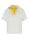Bottega Veneta Women White T-shirt With Silk Scarf In Whiteyellowmultic