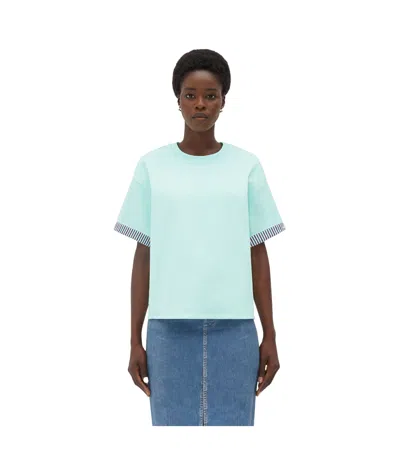 Bottega Veneta Double Layer Striped Cotton T-shirt In Blue