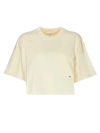 Bottega Veneta Jersey Cropped T-shirt With V Pocket In Yellow & Orange