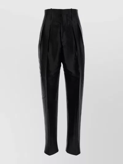 Bottega Veneta Taffeta Pants Pleated Design Belt Loops In Black
