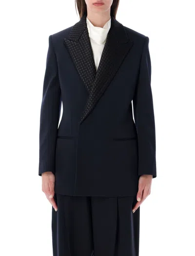 Bottega Veneta Tailored Blazer With Woven Peak Lapel In Blue