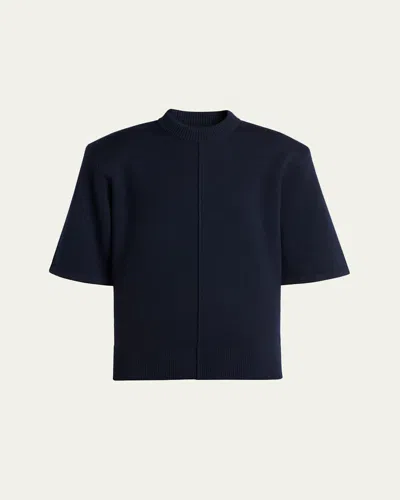 Bottega Veneta Tailored Wool Knit Short-sleeve Sweater In Blue