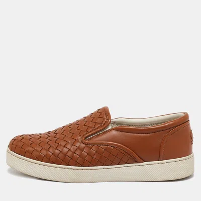 Pre-owned Bottega Veneta Tan Intrecciato Leather Dodger Slip On Sneakers Size 40
