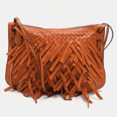 Pre-owned Bottega Veneta Tan Intrecciato Leather Fringe Detail Crossbody Bag
