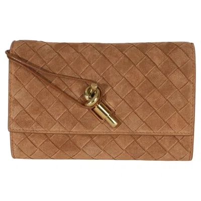 Pre-owned Bottega Veneta Tan Intrecciato Suede Small Andiamo Pouch In Brown