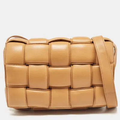 Pre-owned Bottega Veneta Tan Intreccio Leather Padded Cassette Shoulder Bag