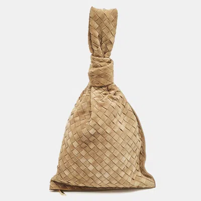 Pre-owned Bottega Veneta Tan Intreciato Suede Bv Knotted Twist Clutch