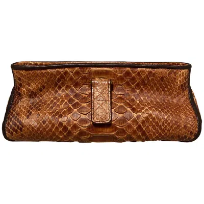Pre-owned Bottega Veneta Tan Snakeskin Clutch In Brown