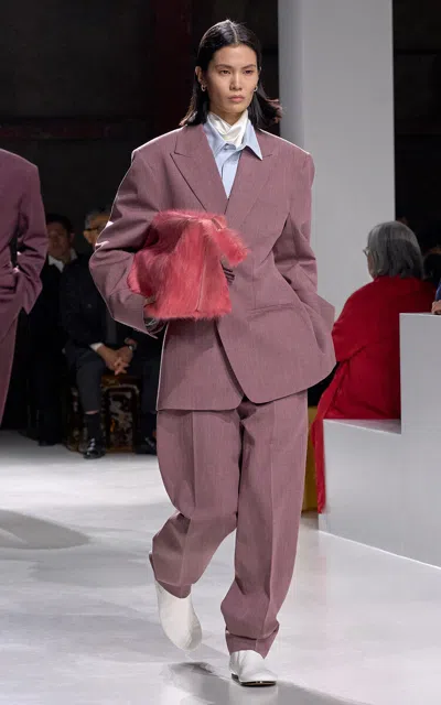 Bottega Veneta Tapered Wool Linen Melange Toile Wide-leg Pants In Pink