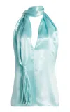 Bottega Veneta Women Pastel Light-blue Satin Top In Blue