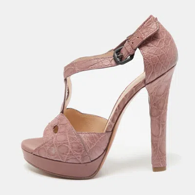 Pre-owned Bottega Veneta Taupe Brown Crocodile Leather Platform Sandals Size 39
