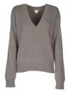 Bottega Veneta V-neck Knit Sweater Ribbed Finish In Taupe
