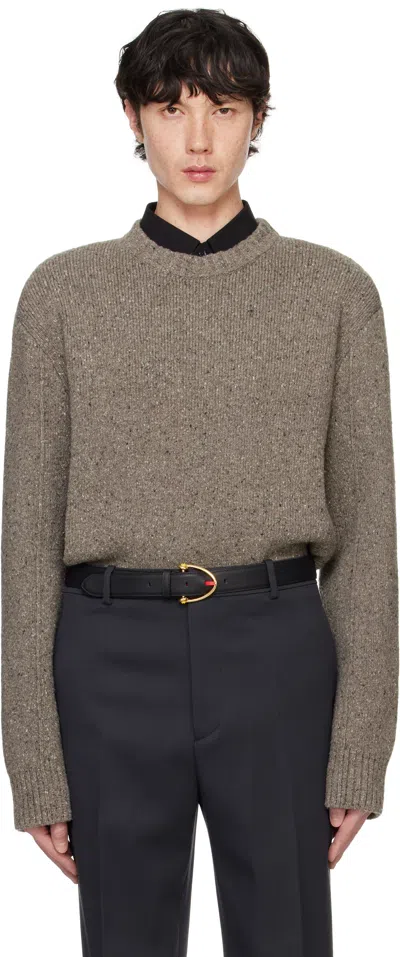 Bottega Veneta Taupe Wool Tailored Sweater In Riverbed Melange