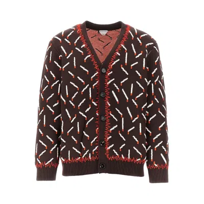 Bottega Veneta Tchsticks Motif Cotton-blend Cardigan In Ebony/chalk/tomato