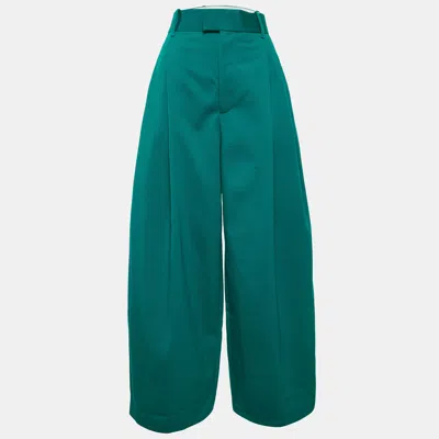 Pre-owned Bottega Veneta Teal Blue Gabardine Wide-leg Trousers S