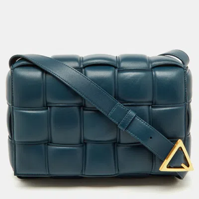 Pre-owned Bottega Veneta Teal Blue Leather Cassette Padded Shoulder Bag