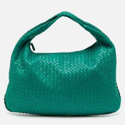 Pre-owned Bottega Veneta Teal Green Intrecciato Leather Veneta Hobo