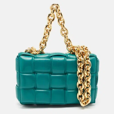 Pre-owned Bottega Veneta Teal Green Leather Padded Chain Cassette Top Handle Bag
