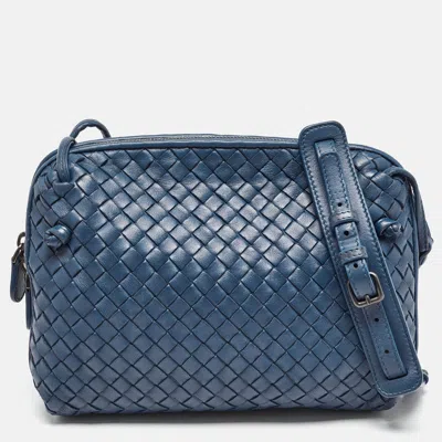 Pre-owned Bottega Veneta Teal Intrecciato Leather Nodini Crossbody Bag In Blue