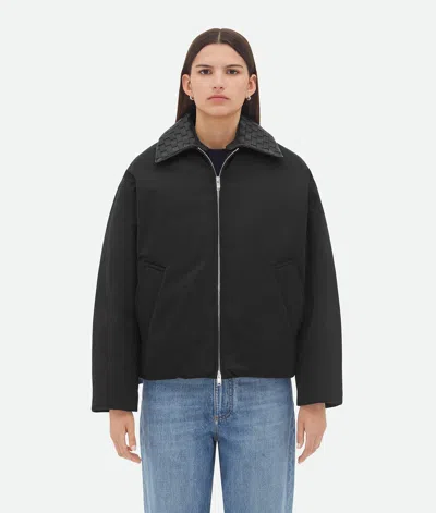 Bottega Veneta Intrecciato Leather-trimmed Shell Down Jacket In Black