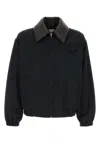 Bottega Veneta Mens Midnight Blue Intrecciato-collar Blouson Cotton-blend Jacket In Black