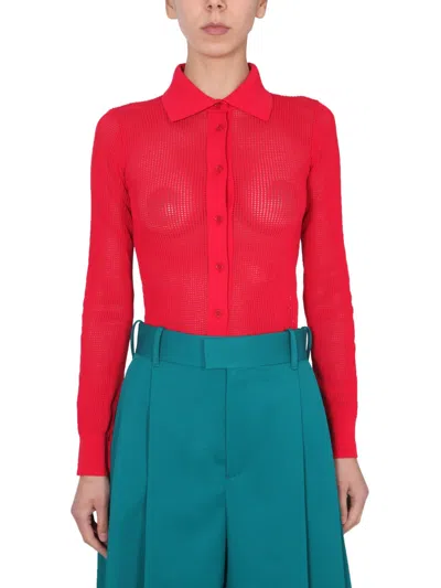 Bottega Veneta Technical Cotton Mesh Cardigan In Red