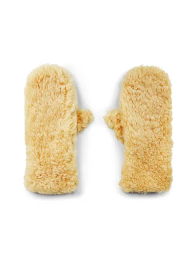 Bottega Veneta Teddy Shearling And Leather Logo Gloves In Brown