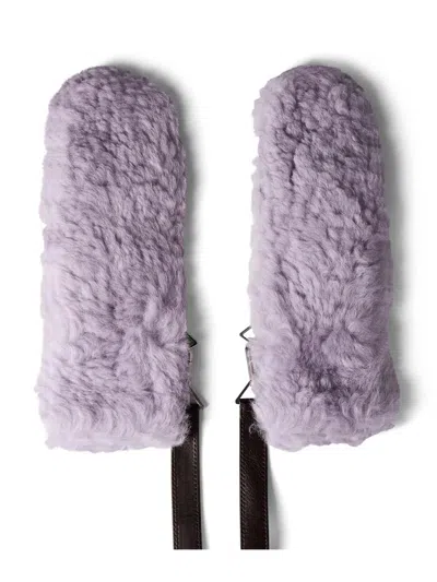 Bottega Veneta Teddy Shearling And Leather Logo Gloves In Grey