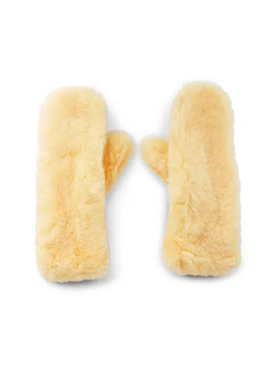 Bottega Veneta Teddy Shearling And Leather Logo Gloves In Yellow
