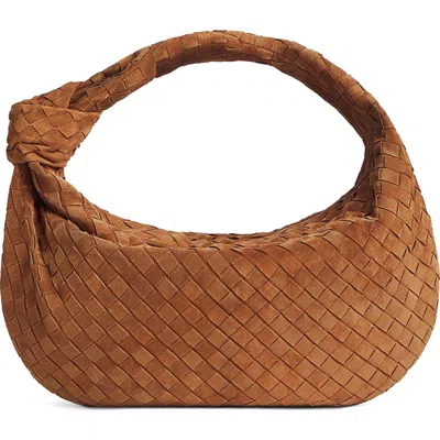 Bottega Veneta Teen Jodie Intrecciato Suede Hobo In Gold