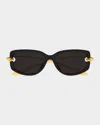 Bottega Veneta Temple Knot Rectangular Sunglasses In Black