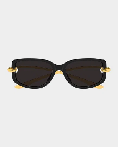 Bottega Veneta Temple Knot Rectangular Sunglasses In Black