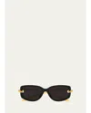 Bottega Veneta Temple Knot Rectangular Sunglasses In Black
