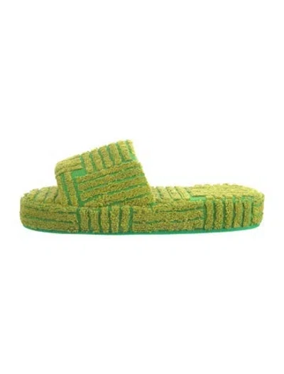 Pre-owned Bottega Veneta Terry Cloth Patterned Mules In Green