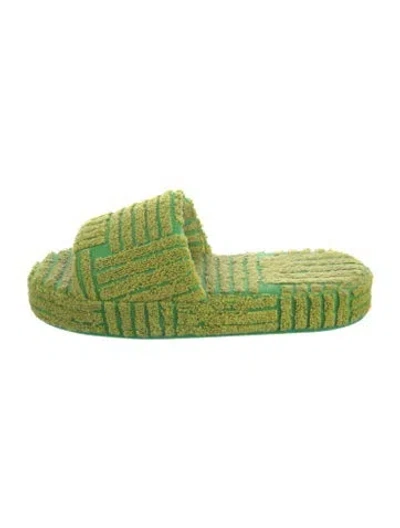 Pre-owned Bottega Veneta Terry Cloth Patterned Slides In Green