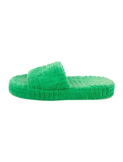 Pre-owned Bottega Veneta Terry Cloth Slides In Green