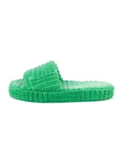 Pre-owned Bottega Veneta Terry Cloth Slides In Green
