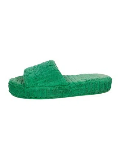 Pre-owned Bottega Veneta Terry Cloth Slides In Green