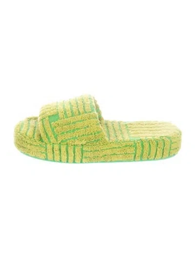 Pre-owned Bottega Veneta Terry Cloth Striped Slides In Green