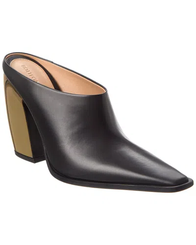 Bottega Veneta Tex Leather Chrome-heel Mules In Blackgold