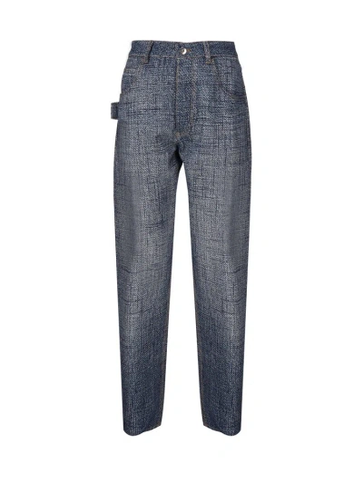 BOTTEGA VENETA テクスチャテニムトラウサ 735547V3P50 4205 Bottega Veneta Denim-print Straight-leg Trousers In Blue