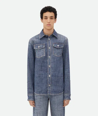 Bottega Veneta Textured Denim Viscose Shirt In Blue