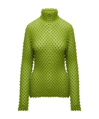 Bottega Veneta Textured-knit Roll Neck Jumper In Green