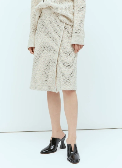 Bottega Veneta Textured Knit Wraparound Midi Skirt In Beige