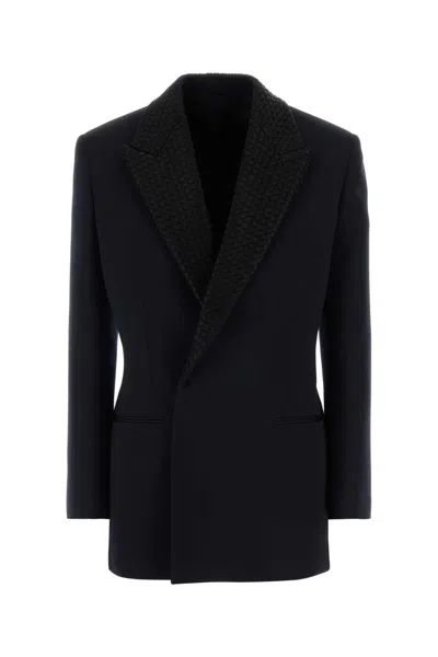 Bottega Veneta Textured Lapel Cotton Blazer In Navy