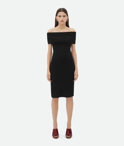 Bottega Veneta Textured Nylon Off-the-shoulder Dress In Black