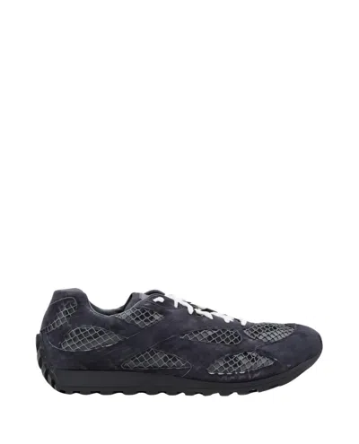 Bottega Veneta Textured Suede And Mesh Grey Trainers In Black