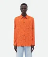 Bottega Veneta Textured Viscose Stripe Shirt With "bv" Embroidery In Red