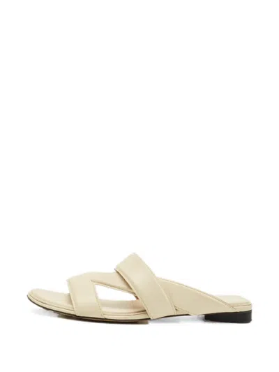 Pre-owned Bottega Veneta The Band Leather Slides In Neutral