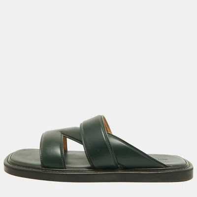 Pre-owned Bottega Veneta The Band Size 41 Green Leather Slide Sandals